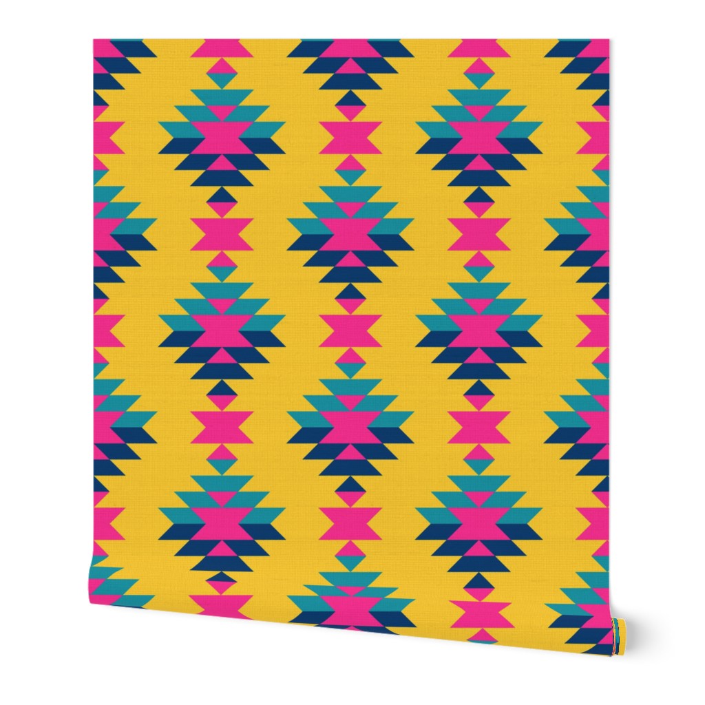 Boho geometric colorful Aztec yellow pink teal blue
