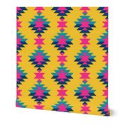 Boho geometric colorful Aztec yellow pink teal blue
