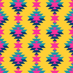 Boho geometric colorful Aztec yellow pink teal blue