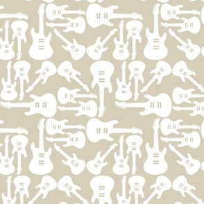 Electric Guitar Pattern in White with a Champagne Gold Background (Small Scale) 