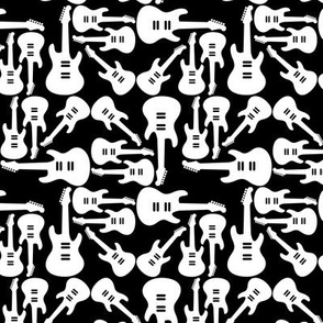 Electric Guitar Pattern in White with a Black Background (Small Scale) 