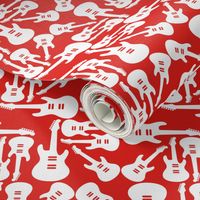 Electric Guitar Pattern in White with a Red Background (Small Scale)