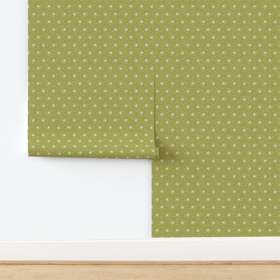 s - birds on olive green - Nr.5. Coordinate for Peaceful Forest - 10.5"x5.25" as fabric / 6"x 3" as wallpaper 