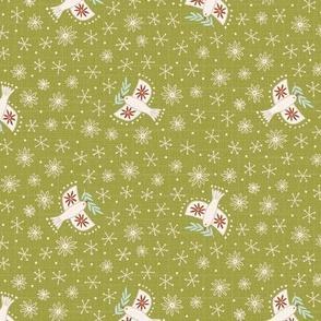 s - birds on olive green - Nr.5. Coordinate for Peaceful Forest - 10.5"x5.25" as fabric / 6"x 3" as wallpaper 