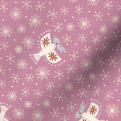 l - birds on mauve pink - Nr.5. Coordinate for Peaceful Forest - 18"x9" as fabric / 24"x12" as wallpaper