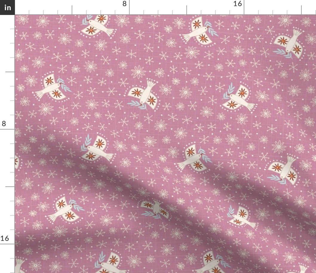 l - birds on mauve pink - Nr.5. Coordinate for Peaceful Forest - 18"x9" as fabric / 24"x12" as wallpaper
