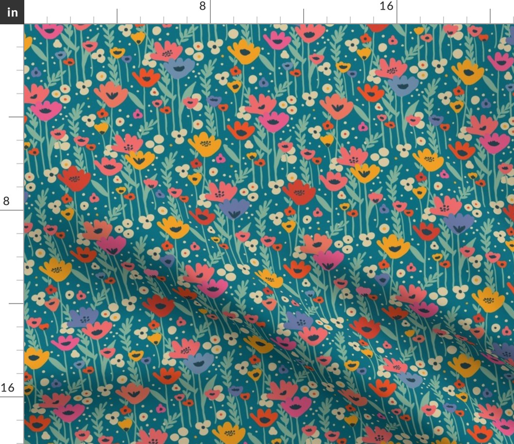 Meadow Flowers  - Teal 