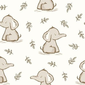 ( neutral ) Elephant, nursery, gender neutral, leaves
