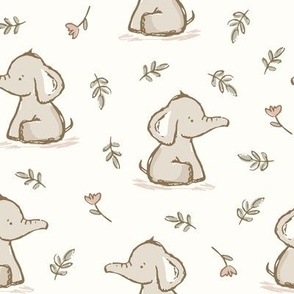 ( Neutral ) Pink, baby girl, Elephant, nursery, flowers 