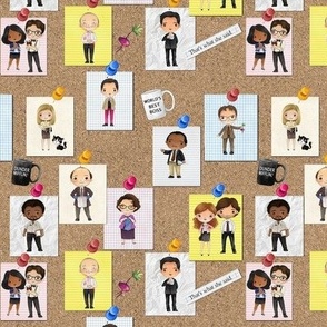Small Office Characters on Corkboard
