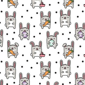 Cute Bunnies - easter bunny - black polka dots - LAD20