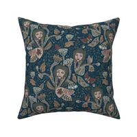 medieval garden with flower faces-grey and taupe flowers with faces 