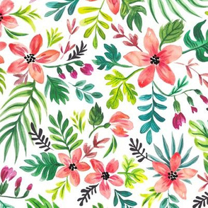 Tropical colorful watercolor flowers 10,5"