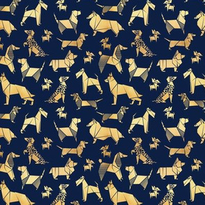 Tiny scale // Origami metallic doggie friends // oxford navy blue background metal golden paper dog breeds