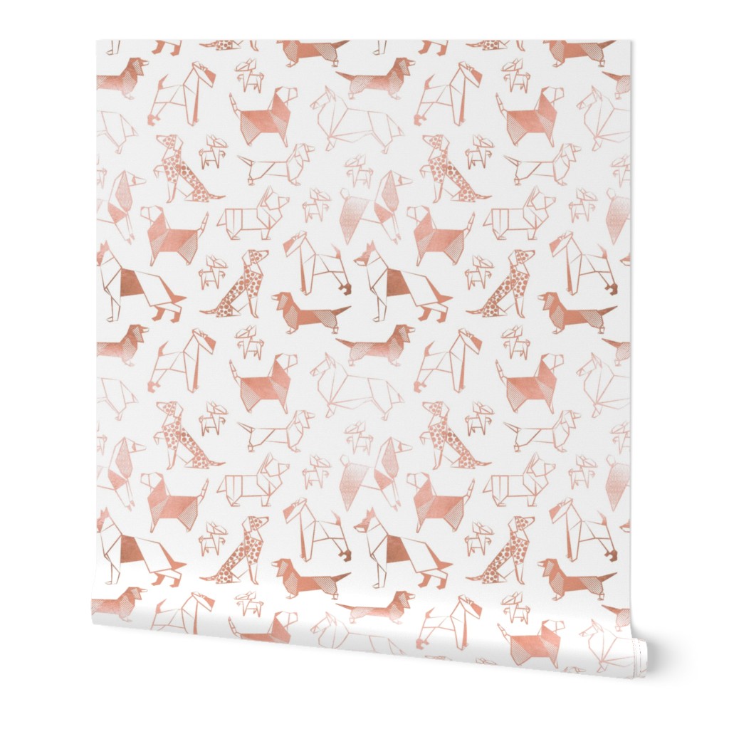 Normal scale // Origami metallic doggie friends // white background metal rose lined paper dog breeds