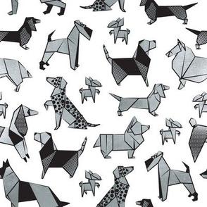 Small scale // Origami metallic doggie friends // white background metal silver paper dog breeds