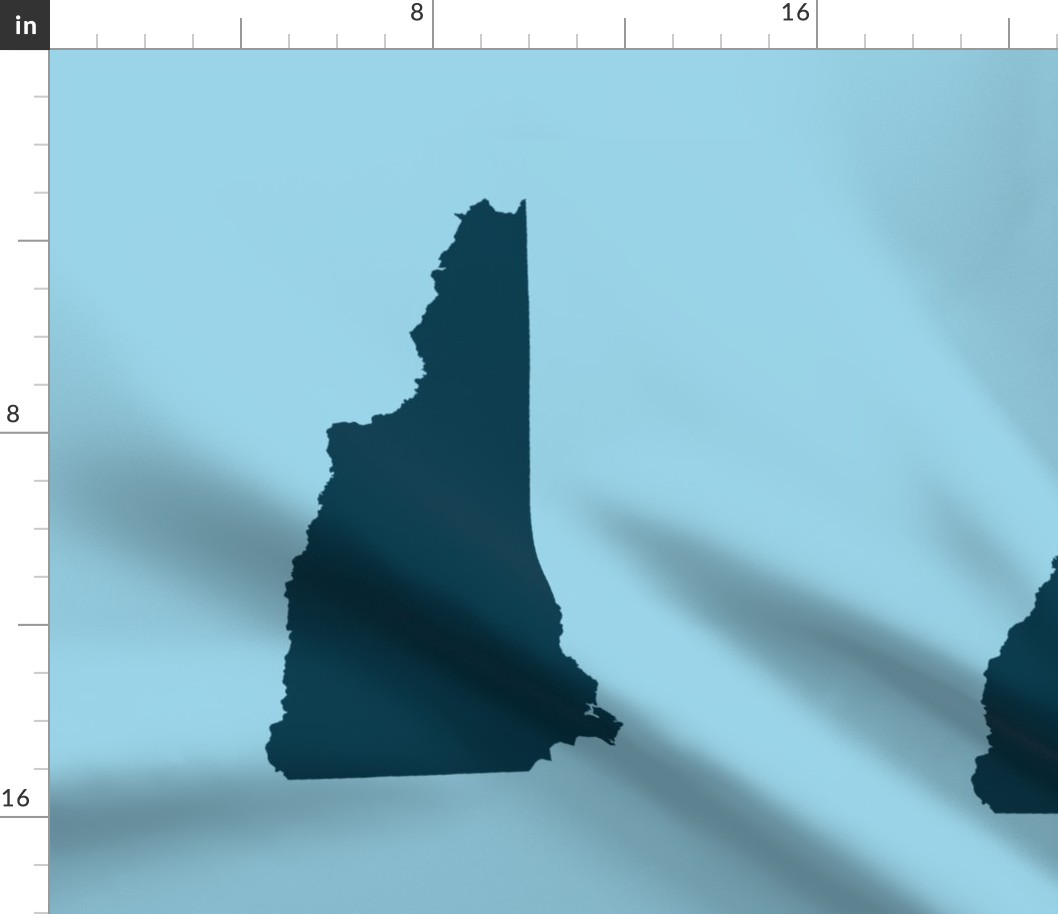 New Hampshire silhouette, navy on light blue,  14x18" block