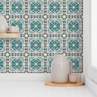 Large Ornate Tile,  Teal, Gray