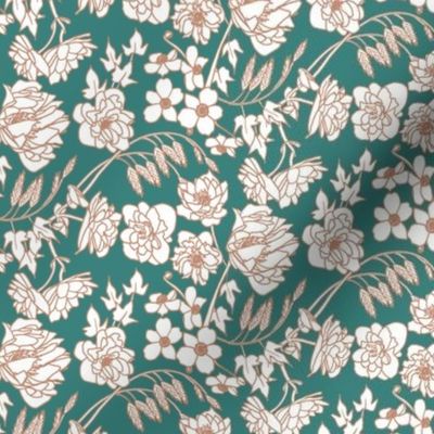 Farmhouse Floral, Teal, Terra Cotta