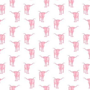 Western Texas Longhorn Bull in Pink with a White Background (Mini Scale)