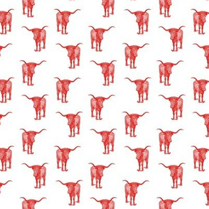 Western Texas Longhorn Bull in Red with a White Background (Mini Scale)