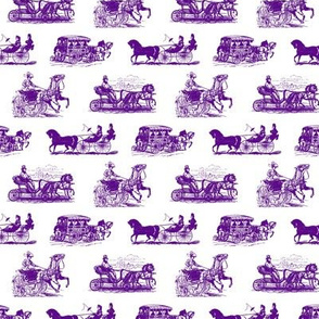 Antique Horse Drawn Carriages in Purple with a White Background (Mini Scale)