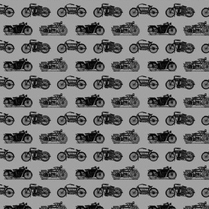 Antique Motorcycles in Black with a Gray Background (Mini Scale)