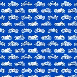 Antique Motorcycles in White with a Cobalt Blue Background (Mini Scale) 