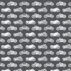 Antique Motorcycles in White with a Charcoal Gray Background (Mini Scale) 