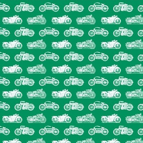 Antique Motorcycles in White with a Green Background (Mini Scale)