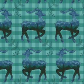 Stag Silhouette Mountain Buffalo Check