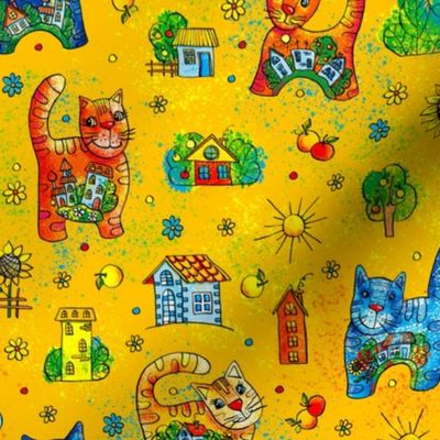 Summer Cats @ Yellow background