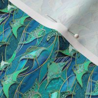 Patchwork Manta Rays in Teal Blue and Jade Green - micro