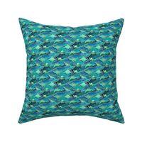 Patchwork Manta Rays in Teal Blue and Jade Green - micro
