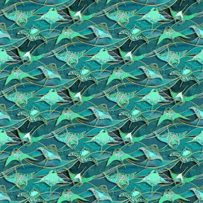 Patchwork Manta Rays in Jade and Emerald Green - micro