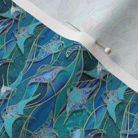 Patchwork Manta Rays in Ocean Blues - micro