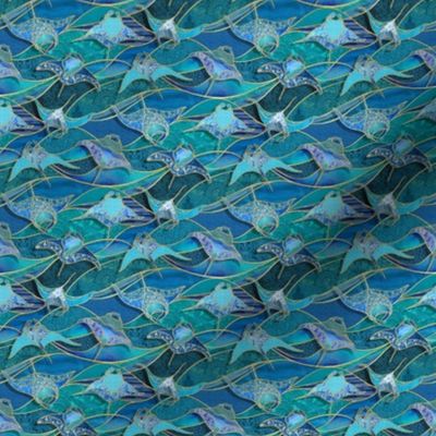Patchwork Manta Rays in Ocean Blues - micro