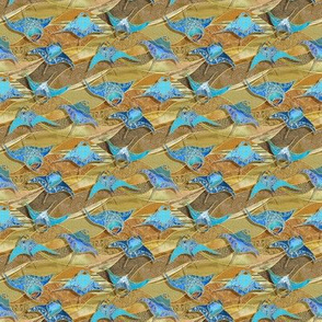Patchwork Manta Rays in Turquoise and Golden Sand - micro print