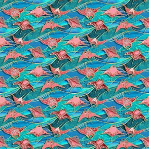Patchwork Manta Rays in Turquoise Blue and Ruby -  micro
