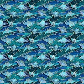 Patchwork Manta Rays in Sapphire and Turquoise Blue - micro