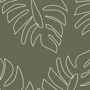 Large Single Line Monstera Leaves Olive