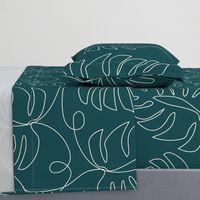 Large Single Line Monstera Leaves Teal