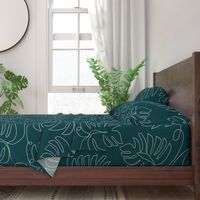 Large Single Line Monstera Leaves Teal