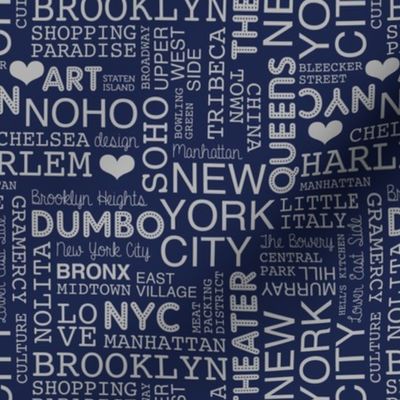 New York City pastel lovers typography pattern night navy blue gray 