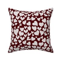 Dottie Hearts // White on Maroon Red 