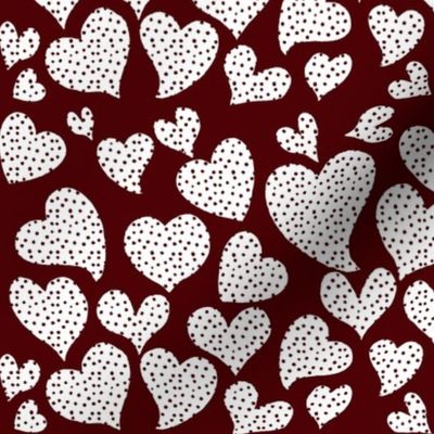 Dottie Hearts // White on Maroon Red 