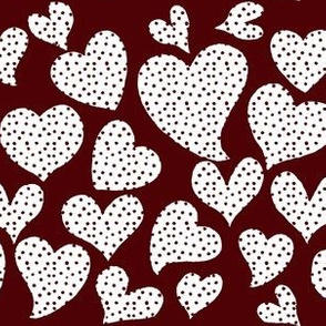 Dottie Hearts // White on Maroon Red 