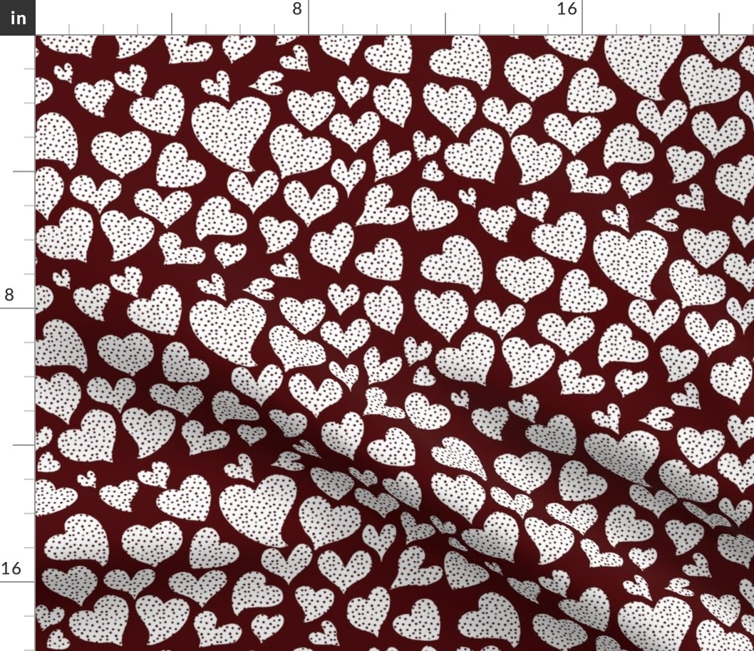 Dottie Hearts // White on Maroon Red 