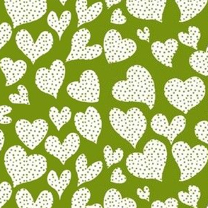 Dottie Hearts // White on Apple Green 