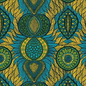 African Print, Turquoise (14-inch repeat)